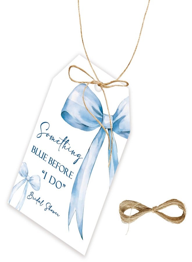 FORSHEEP 50pcs Something Blue Before I Do Thank You Tags, She Tied The Knot Gift Tag with String for Bridal Shower, Blue Bow Thank You Paper Tags for Wedding Party Favors - Image 1